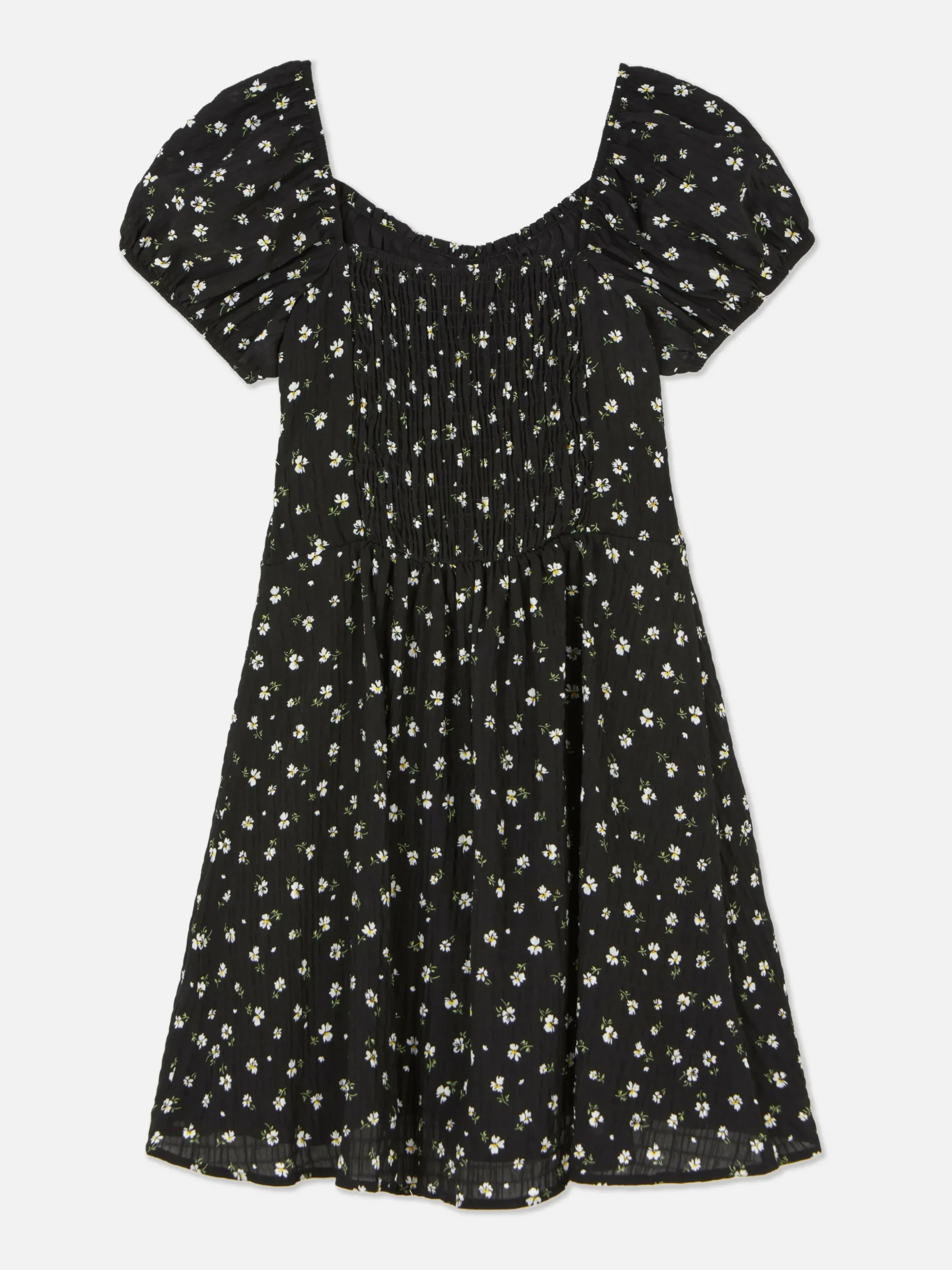 Shirred Floral Dress